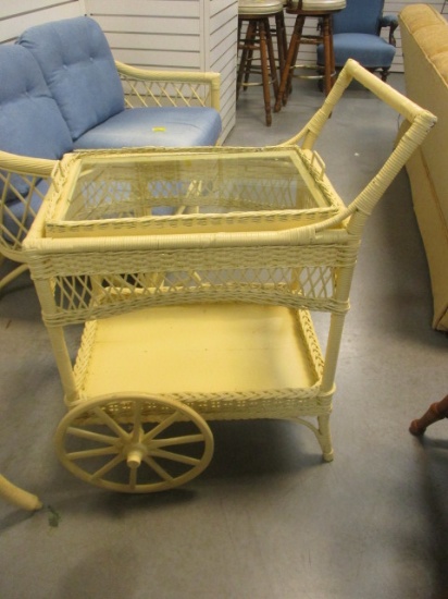 Wicker & Wood Tea Cart with Removable Tray