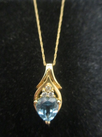 10k Gold Blue Topaz & Diamond Pendant and Chain
