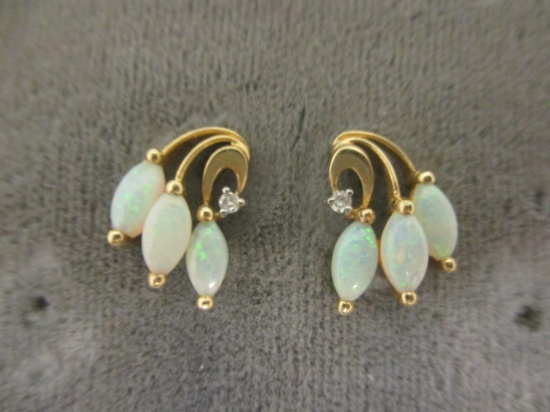 14k Gold Opal & Diamond Earrings