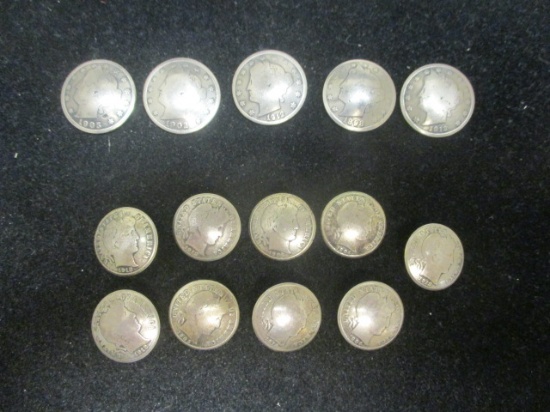 14 Indian Made Coin Buttons, Silver Dimes and Liberty Head Nickels