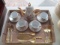 Porcelain Tea Set with Iridescent Finish and Gold Plated Dessert Flatware