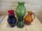 Three Hand Blown Glass Vases, Jug and Pitcher