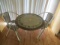 Bistro Table and Pair of Metal Barrel Back Arm Chairs