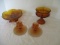 Vintage Amber Glass Compote, Footed Centerpiece and Pair of Candleholders