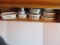 Shelf of Corning Ware-Spice of Life, Wildflower and Shell Oil Green Medallion