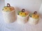 3 Piece Mid Century Hand Made Ceramic Cannister Set with Fruit and Sunflowers