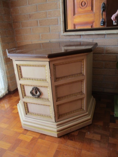 Mid Century Two Tone Octagonal End Table