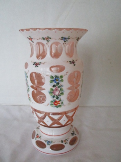 Bohemia Pink Cut to Clear Hand Painted Vase