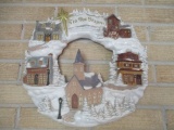 Signed Vintage Hand Crafted Ceramic Christmas Village Wreath