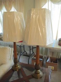 Pair of Mid Century Antique Brass Finish Base Table Lamps