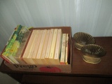 Old Laura Ingalls Wilder, Heidi Books and Pair of Brass Shell Bookends