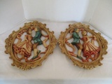 Pair of Mid Century Chalkware Victorian Couple Wall Plaques