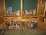 Contents of Built-In Cabinet-Cookbooks, Office Supplies, Candles,