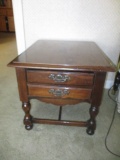 Dark Stained End Table with Drawer