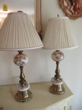 Pair of Antique Hand Painted Lamps with Porcelain Lace Accents