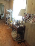Contents of Sewing Room and Bathroom-Clothes Racks, Fabric, Surger Sewing
