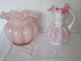 Pink Ruffle Edge Vase and Pink Silver Crest Pitcher