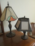 Two Art Neuvo Lamps One with Stained Glass Shade and One with Metal Shade
