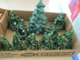 Mid Century Ceramic Christmas Tree Napkin Rings and Miniature Peg Tree