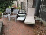 Aluminum Frame Lounger, Arm Chair, Side Table, Pair of Vinyl Strap Chairs