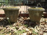 Pair of Concrete Planters with Floral Swag Design