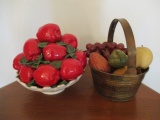 Hand Crafted Ceramic Apple Fruit Basket and Brass Basket with Artificial Fruit