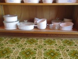 Shelf of Corning Ware French White, Grab-Its and My Garden