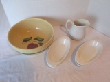 Vintage Hall Stoneware Au Gratin Bowls, Creamer and Apple Mixing Bowl