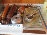 Vintage Kitchen Utensils-Hostess Warming Tray, Rolling Pins, Choppers, Reamer, etc.