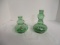 Vintage Green Glass Handpainted Vases (Lot of 2)