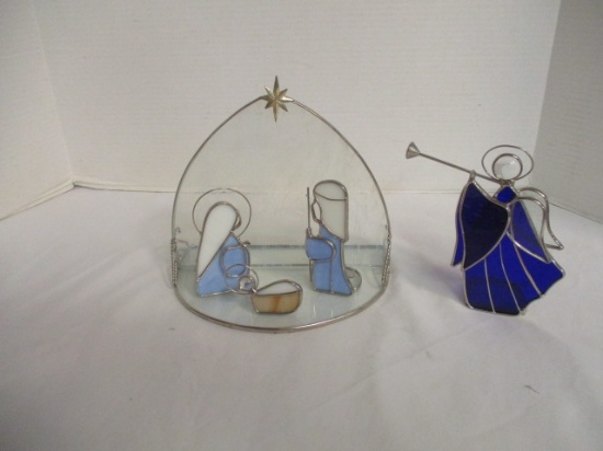 Stained Glass Nativity Set (Mary, Joseph, Baby & 1 Angel)