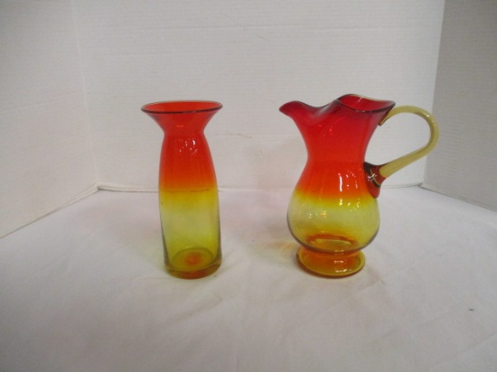 Amberina 8" Pitcher & 8" Vase