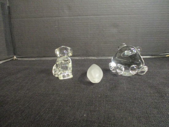 Glass Dog 2 1/2". Crystal Frog 3" & Frosted Glass Bird