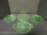 Green Depression Glass Cake Plates (4)