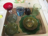 Colored Glasss Bowls, Bell, Creamer, etc.