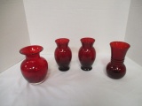 4 Ruby Red Vases