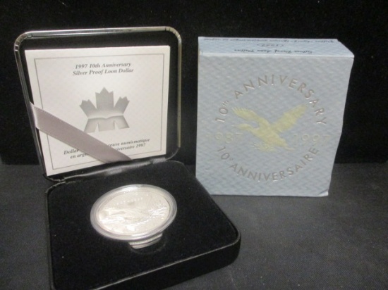 1997 Silver Proof Canadian Loon Dollar in case w/ COA