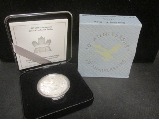 1997 Silver Proof Canadian Loon Dollar in case w/ COA
