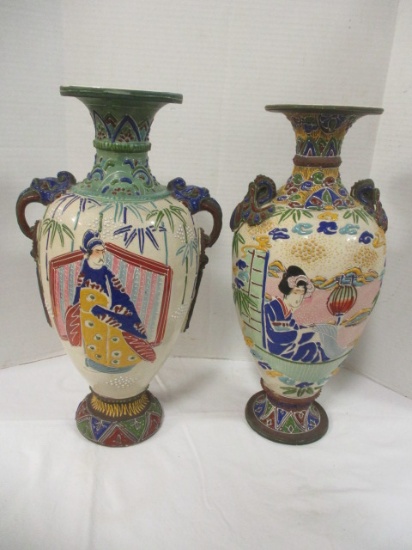 Two Satsuma Type Raised Moriage Vases