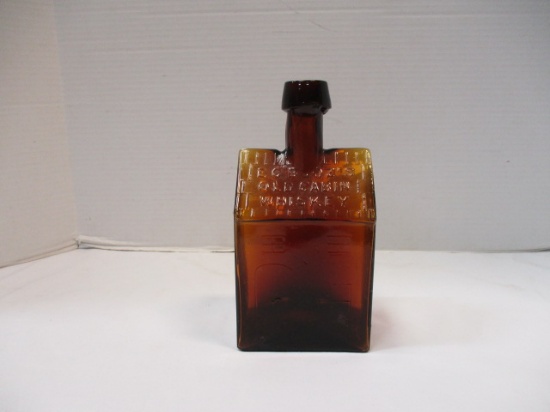 Antique E. C. Booz"s Old Cabin Whiskey Amber Bottle