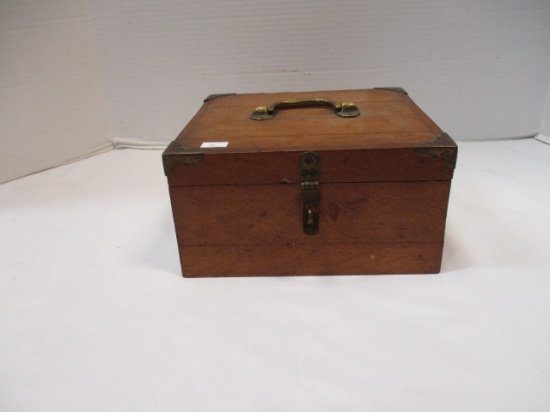Vintage Wooden Box with Brass Details and Handle