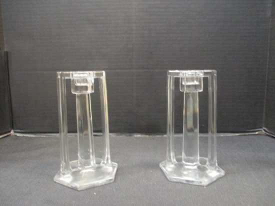 Pair of Art Deco Glass Candle Sticks