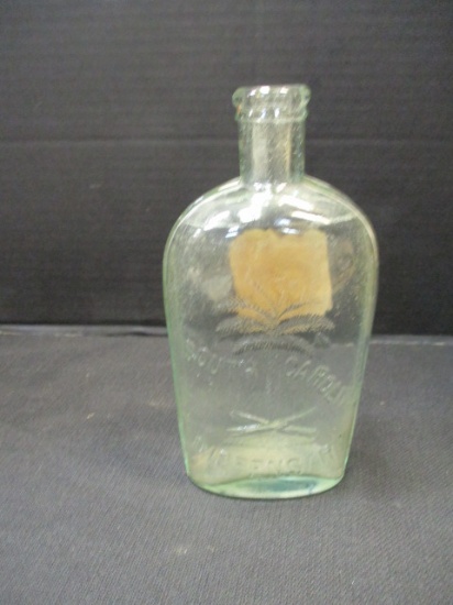 South Carolina Dispensary Flask Bottle with Embossed Palmetto Tree and Label