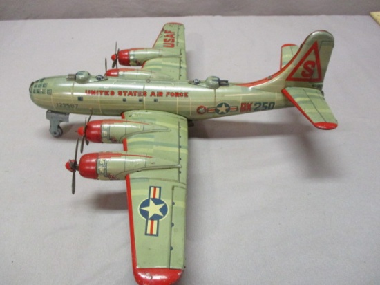 1950's Yonizawa Tin Airplane Super Fortress Bomber Friction Toy