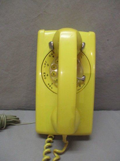 1970's Western Electric Bell System Yellow Rotary Dial Wall Telephone