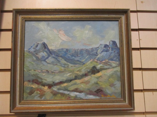 Original Oil on Board Mountain Scene by Hesselbaeth?