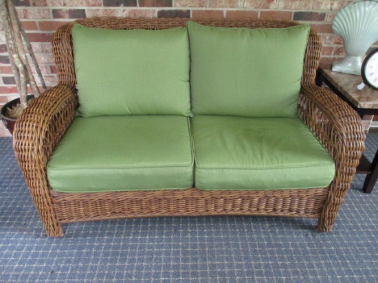 Allen & Roth All Weather Wicker Loveseat with Sunbrella Removable Cushions