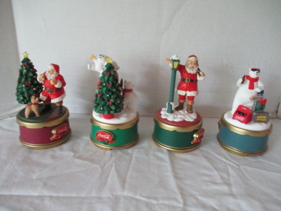 Four Coca-Cola Collection Christmas Music Boxes