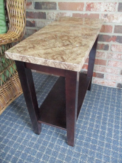 Chairside Accent Table with Faux Marble Top and Undershelf