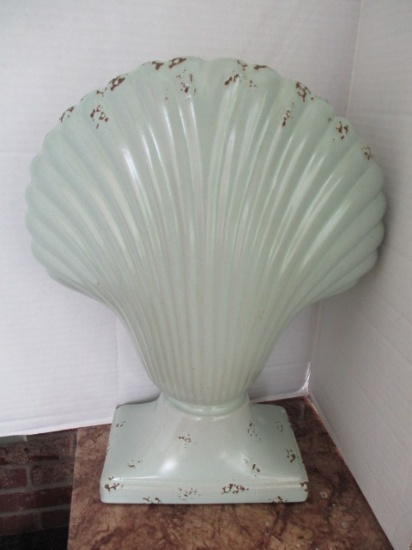 Distressed Glazed Shell Pedestal Planter/Vase
